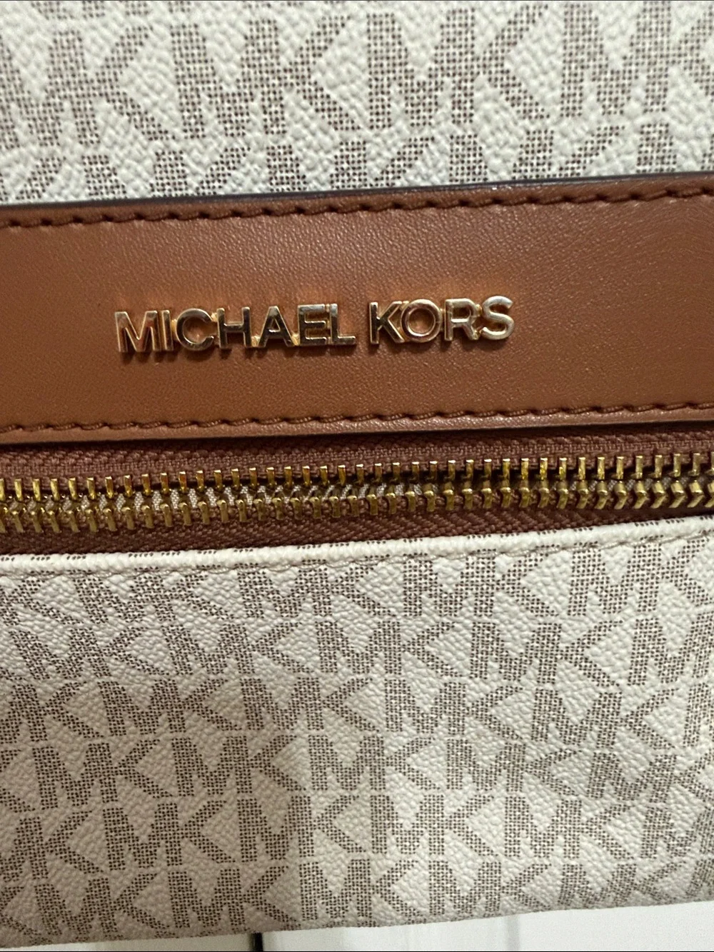 Michael Kors Beige and Brown Logo Mini Backpack